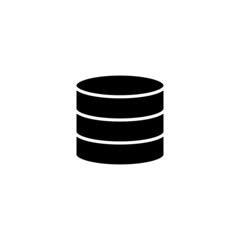Data database server storage icon. Data center icon in black flat glyph, filled style isolated on white background