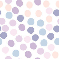 Cute colored polka dots seamless pattern on white background. Funny wallpaper.