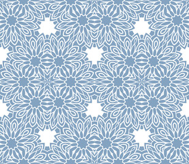 Fantasy seamless pattern with ornamental mandala. Abstract round doodle flower background. Floral geometric circle. Vector illustration.   