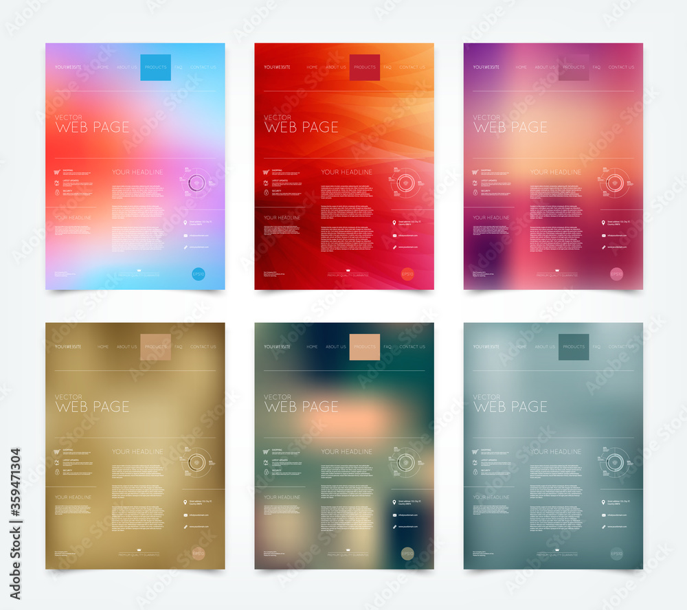 Wall mural vector web site design template set with colorful blurry bokeh background