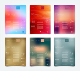 Vector web site design template set with colorful blurry bokeh background