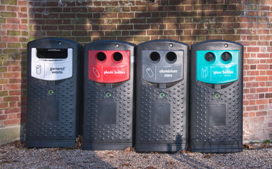 Recycling rubbish bins found in UK to help the environment.