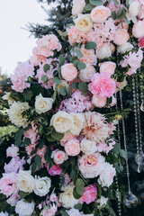 Wedding flower decorations from roses. Decoration for the ceremony.