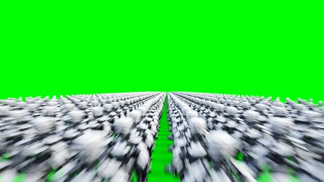 invasion of military robots with gun. marching robots. Green screen 4k footage.