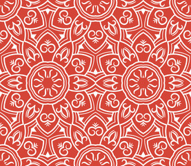 Fantasy seamless pattern with ornamental mandala. Abstract round doodle flower background. Floral geometric circle. Vector illustration.   