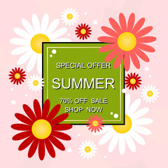 Mega sale, banner special offers concept with summer discounts. Advertising, marketing, business .Vector illustration.