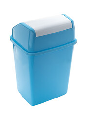 blue plastic bucket with black handle
