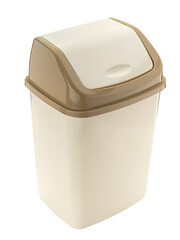 beige plastic trash can with lid