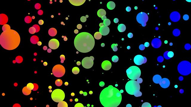 4k loop seamless abstract background with beautiful multi-colored drops in 2d flat style smoothly move like paint bubbles in liquid. Luma matte as alpha channel.
