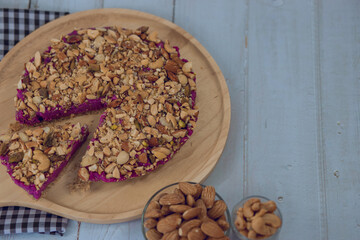 Almond on Purple Cake. purpel sweet potato brownie.