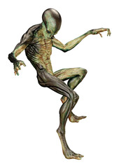 3D Rendering Green Alien on White