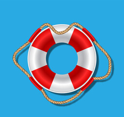 Rescue circle with ropes on a blue background with a shadow