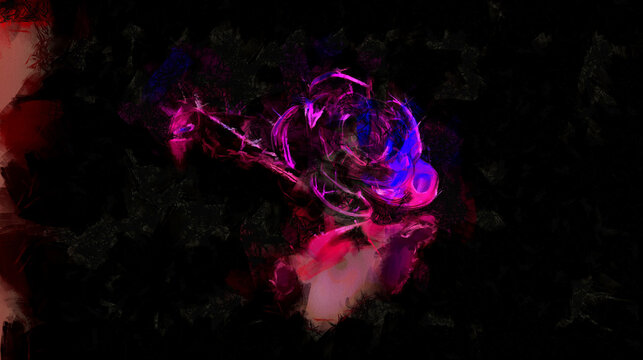 Rose flower in Burgundy Tones. Black banground. Watercolor illustration. Computer Modern Graphic Art.