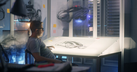 Car designer taking a short break during work