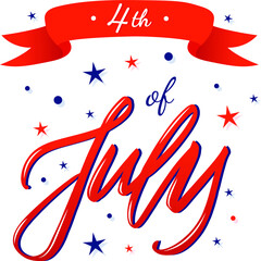 4th of july text, hand lettering, poster, modern calligraphy. Independence day 