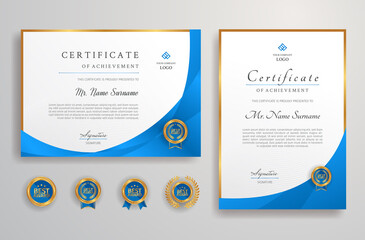 Diploma certificate border template with luxury color and badges - obrazy, fototapety, plakaty