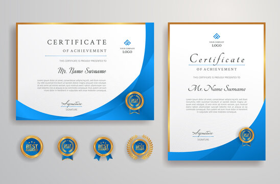 Diploma certificate border template with luxury color and badges