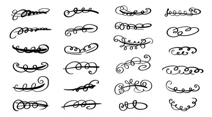 Set of handmade lines, brush lines, underlines.