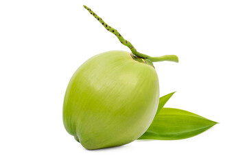Fresh green coconut with ready to drinking isolated on white background, Refreshing concept, Thirsty, Fresh from garden
