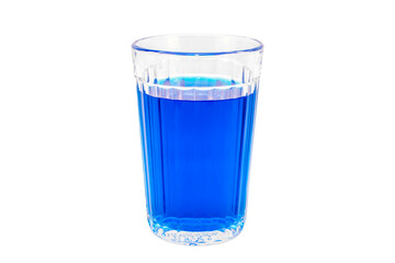 Transparent glass Cup with blue liquid on a white background, isolated