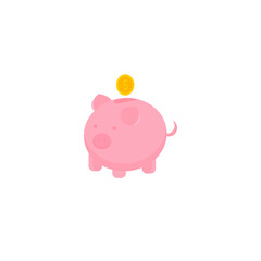 This is a piggy bank with coins in a flat style. 