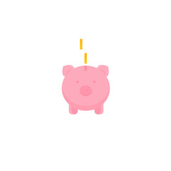 This is a piggy bank with coins in a flat style. 