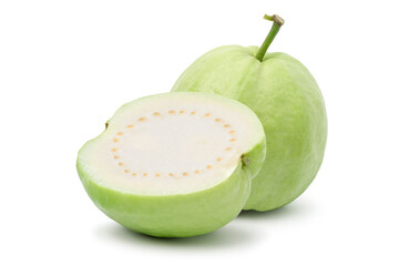 Guava with leaf isolated on white background Fruit with sweet flavor, concept Fresh from garden.