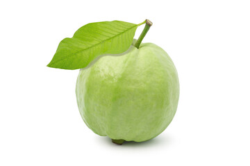 Guava with leaf isolated on white background Fruit with sweet flavor, concept Fresh from garden.