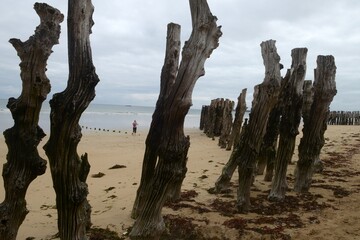 Brise-lames sur la plage du Sillon à Saint-Malo