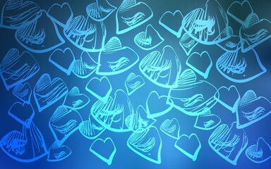 Light BLUE vector cover with Shining hearts. Decorative shining illustration with hearts on abstract template. Pattern can be used for valentine's ad, booklets.
