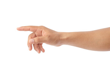 Hand pointing isolated on white background.