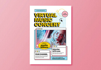 Virtual 90's Music Concert Flyer Layout