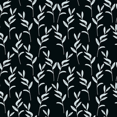 Black and white seamless pattern with a branch. Vector illustration isolated on a white background.
