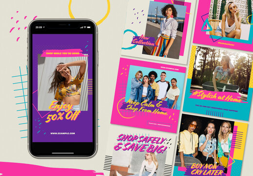 Memphis Design Fashion Social Media Layout
