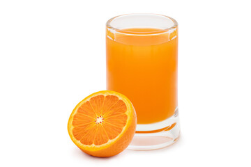 100% Orange juice isolated on white background.
