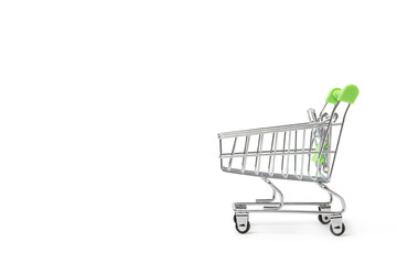 Online shopping and delivery service concept. Paper boxes in a shopping cart on Shopping cart, this...