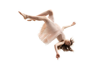 Mid-air beauty cought in moment. Full length shot of attractive young woman hovering in air and...