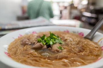 Taiwan snack of thin noodles with pork intestine
