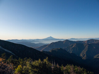 A view of beautiful Mt. Fuji and the mountains of Yamanashi Prefecture seen from Mt.Kobushigatake, Japan