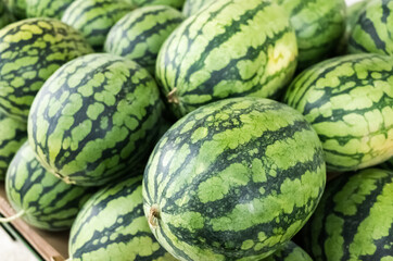 watermelon stacked on the marketplace