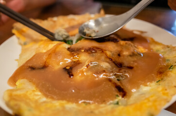 Taiwanese snack of oyster omelet