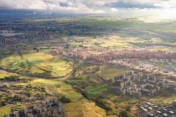 Dramatic economic development and urban and industrial construction site in large African city...