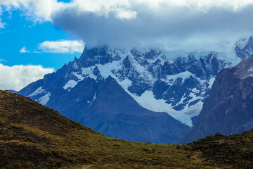 Fototapeta premium Close up View to the Mountain Peaks in Torres Del Paine National Park, Patagonia, Chile