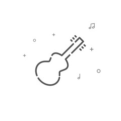 Acoustic guitar simple vector line icon. Guitar symbol, pictogram, sign. Light background. Editable stroke. Adjust line weight.
