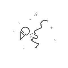 Microphone singer simple vector line icon. Karaoke symbol, pictogram, sign. Light background. Editable stroke. Adjust line weight.