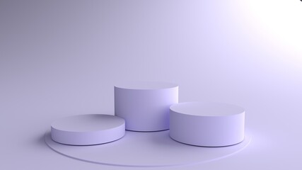 3D Render of Abstract violet Composition with Podium. Minimal Studio with Round Pedestal. Pedestal can be used for advertising, Isolated on violet background, Showcase, Product Presentation.