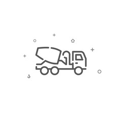 Concrete mixer simple vector line icon. Construction and repair symbol, pictogram, sign. Light background. Editable stroke. Adjust line weight.