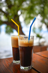 Two Freddo Espresso coffees by the Ohrid Lake