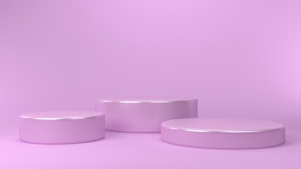 Shiny white round pedestal podium. Abstract high quality 3d concept illuminated pedestal by spotlights on white background. Futuristic background can be add on banners flyers ro web. 3d render.