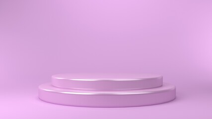 Shiny white round pedestal podium. Abstract high quality 3d concept illuminated pedestal by spotlights on white background. Futuristic background can be add on banners flyers ro web. 3d render.